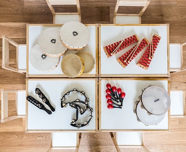 Percussion Instrumente für die musikalische Früherziehung in der Music Academy