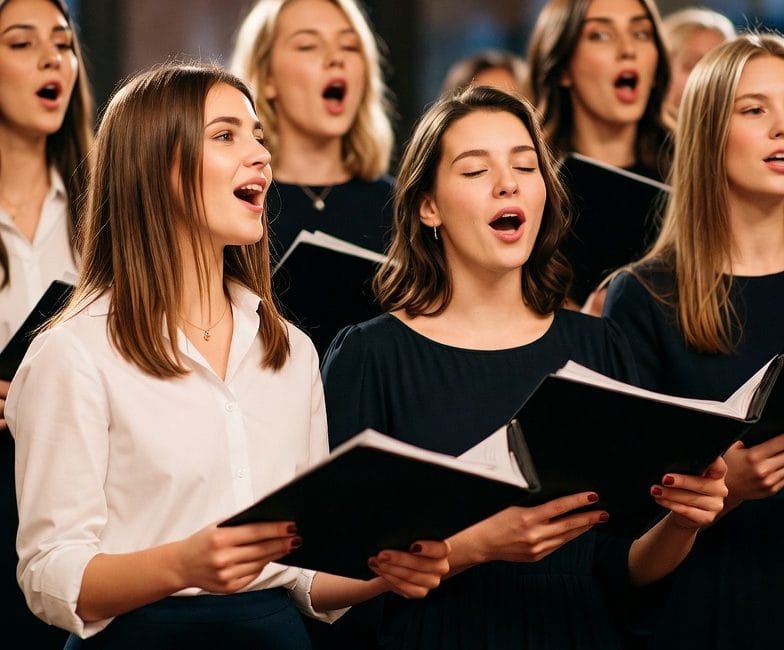Hier singen mehrere Frauen im Chor